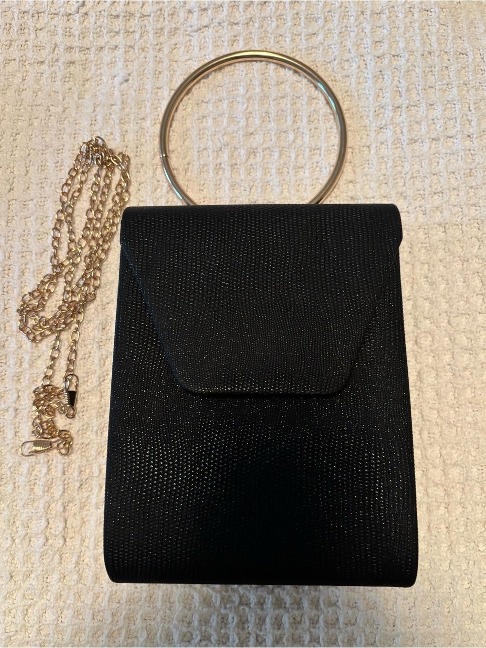Black Mini Evening Bag with Gold Ring Handle
